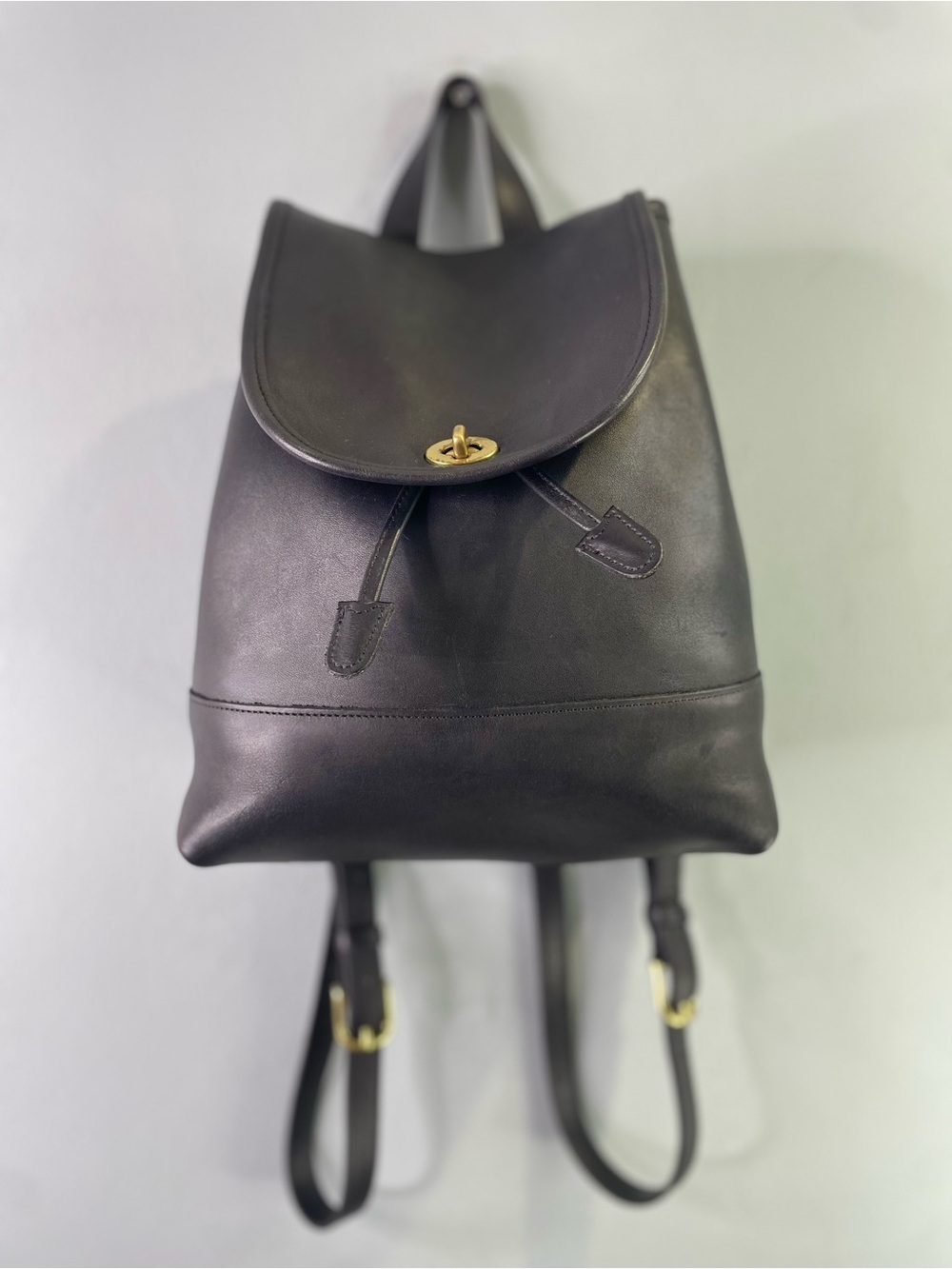 Coach 90s vintage Black Leather Daypack 9791 with Gold Hardware